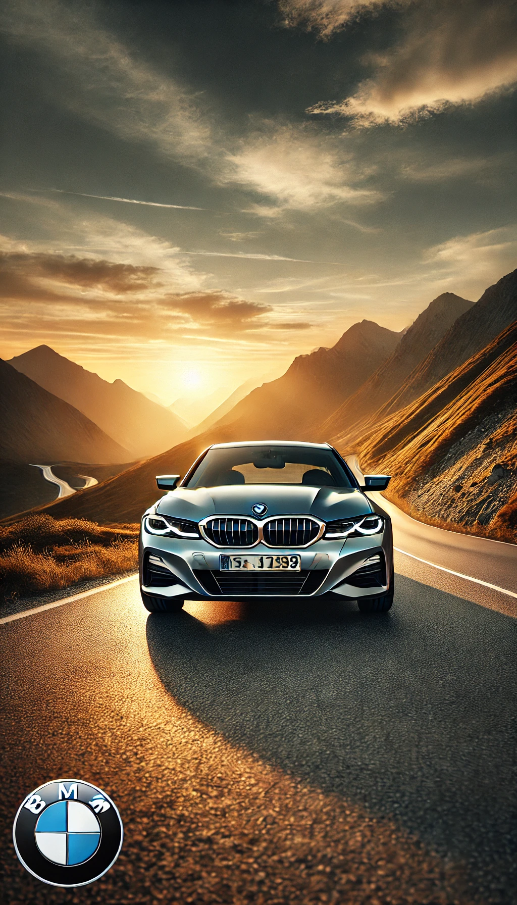 A BMW 3 Series parked along a scenic mountain road with a sunrise in the background, capturing its sporty elegance and adventurous appeal.