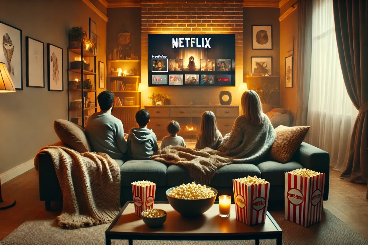 Parents and kids enjoying animated family-friendly movies on Netflix.